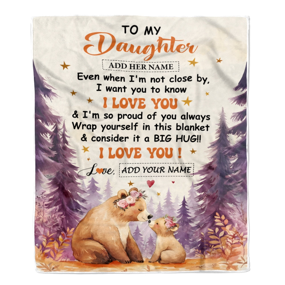 Personalized To My Daughter Gifts From Mom Mother Blanket Kiss Bear I Love You Daughter Birthday Gift Valentines Wedding Graduation Christmas Fleece Blanket | siriusteestore