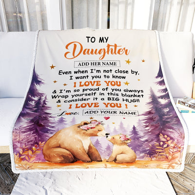 Personalized To My Daughter Gifts From Mom Mother Blanket Kiss Bear I Love You Daughter Birthday Gift Valentines Wedding Graduation Christmas Fleece Blanket | siriusteestore