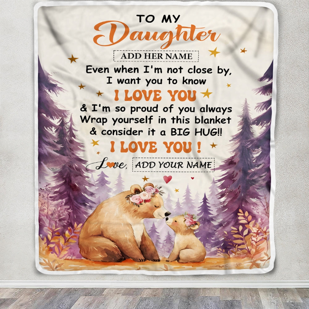 Personalized To My Daughter Gifts From Mom Mother Blanket Kiss Bear I Love You Daughter Birthday Gift Valentines Wedding Graduation Christmas Fleece Blanket | siriusteestore