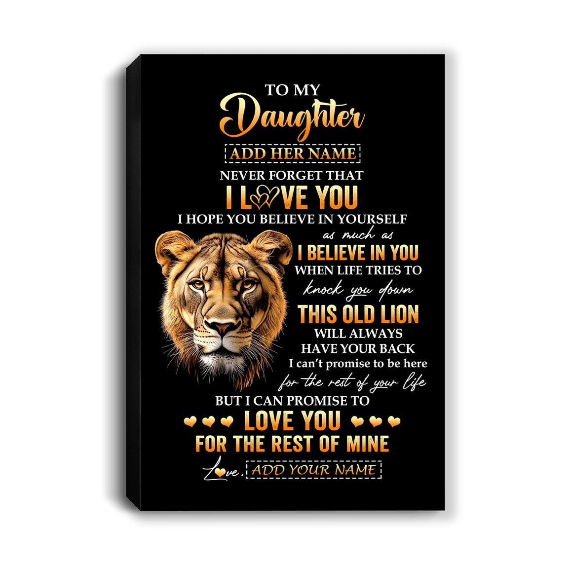 Personalized To My Daughter Gifts From Mom Mother Canvas Old Lion Love You Daughter Birthday Gifts Graduation Christmas Custom Wall Art Print Framed Canvas | siriusteestore