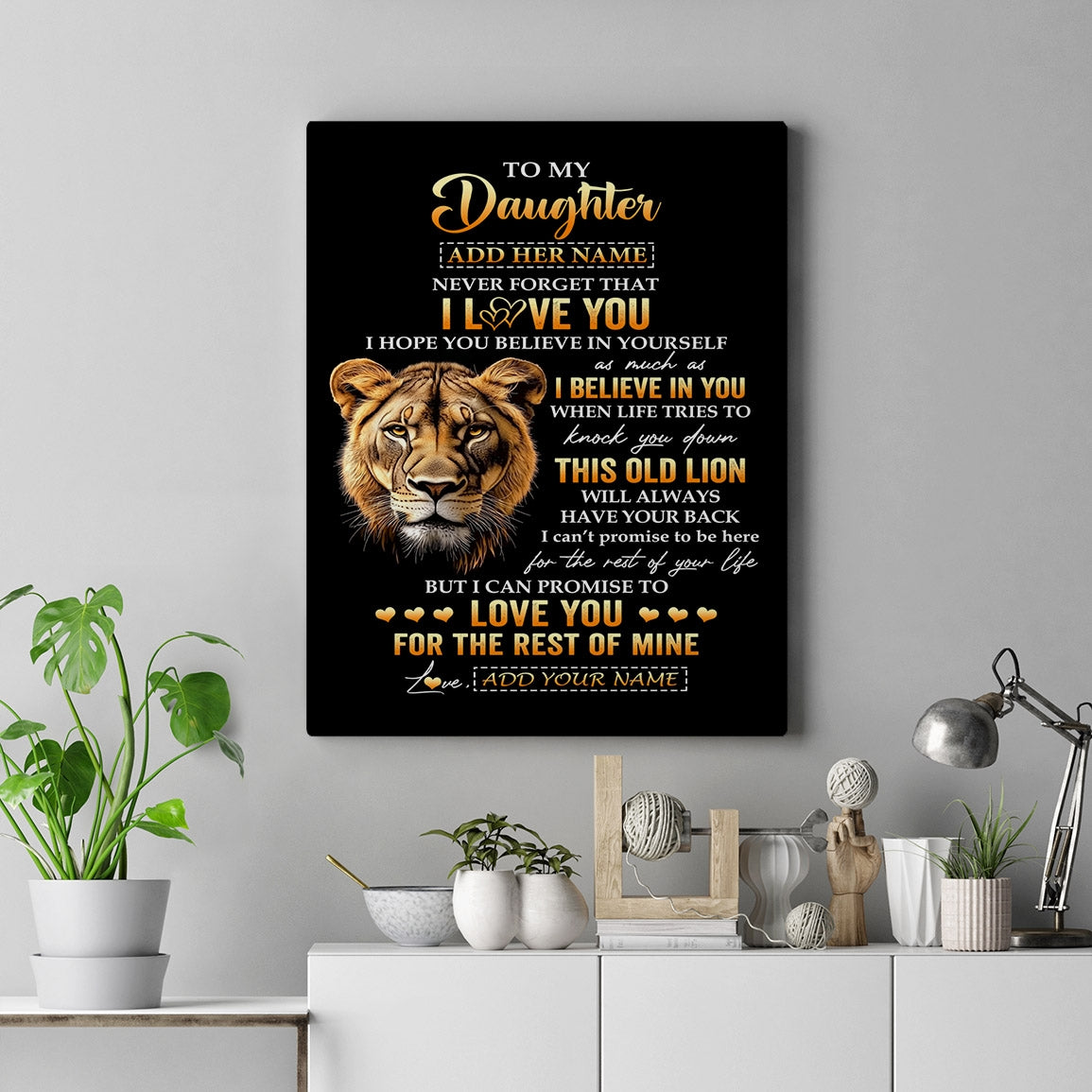 Personalized To My Daughter Gifts From Mom Mother Canvas Old Lion Love You Daughter Birthday Gifts Graduation Christmas Custom Wall Art Print Framed Canvas | siriusteestore