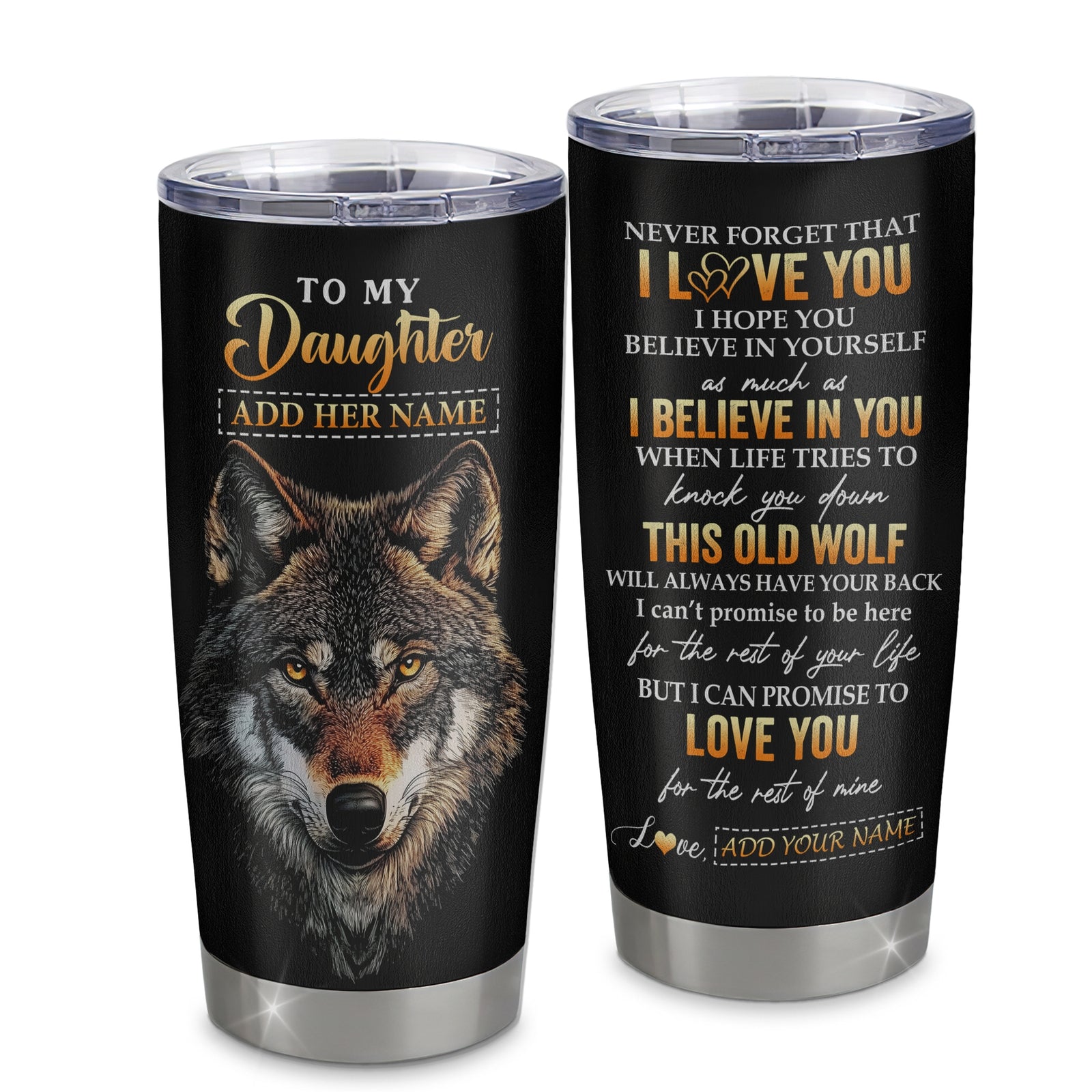Personalized To My Daughter Gifts From Mom Mother Dad Father Tumbler Old Wolf Love You Daughter Birthday Gifts Graduation Christmas Custom Cup Travel Mug | siriusteestore