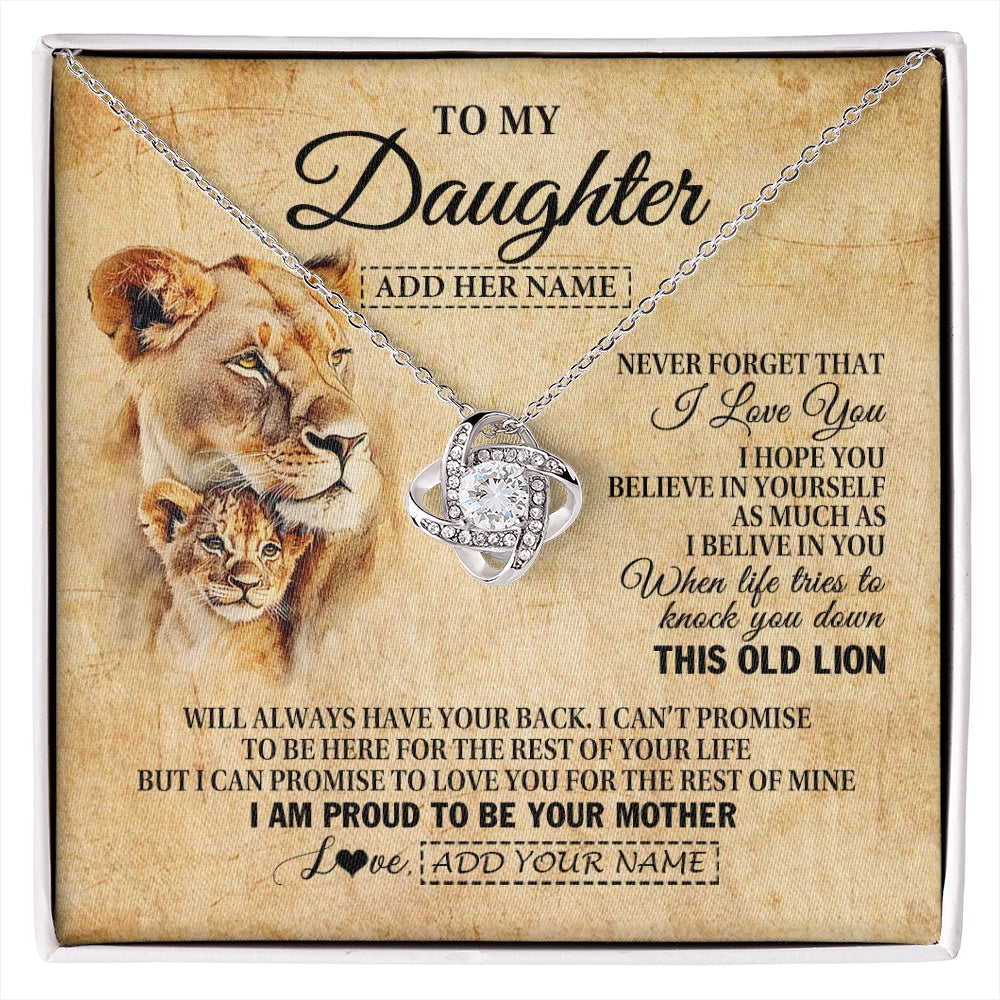 Love Knot Necklace 14K White Gold Finish | 1 | Personalized To My Daughter Gifts From Mom Mother Lion Necklace I Love You Daughter Birthday Gifts From Mom Graduation Christmas Custom Gift Box Message Card | siriusteestore.myshopify