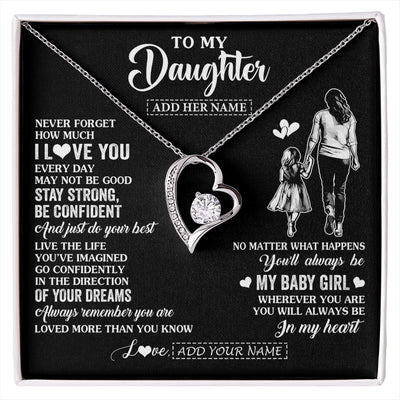 Forever Love Necklace 14K White Gold Finish | 1 | Personalized To My Daughter Gifts From Mom Mother Necklace Never Forget How Much I Love You Daughter Birthday Graduation Christmas Custom Gift Box Message Card | https://siriusteestore.