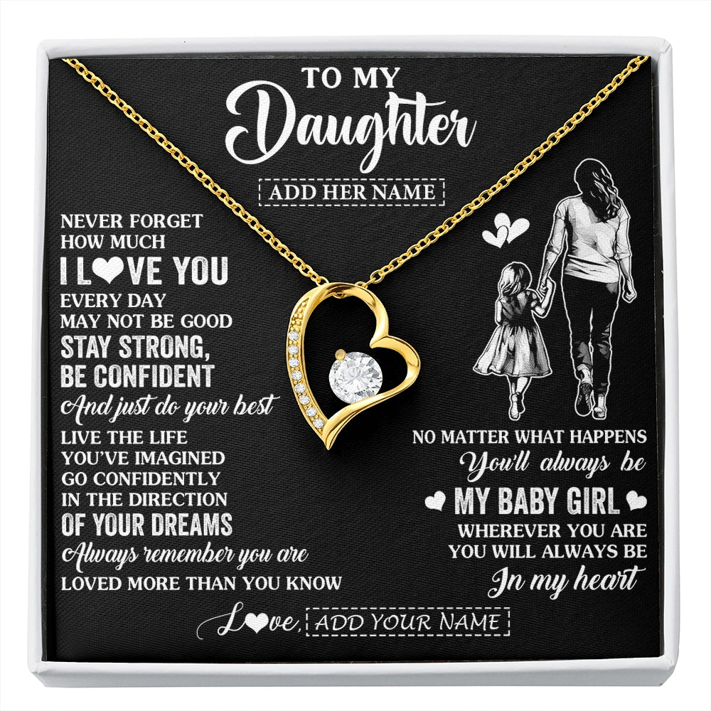 Forever Love Necklace 18K Yellow Gold Finish | 1 | Personalized To My Daughter Gifts From Mom Mother Necklace Never Forget How Much I Love You Daughter Birthday Graduation Christmas Custom Gift Box Message Card | https://siriusteestore.