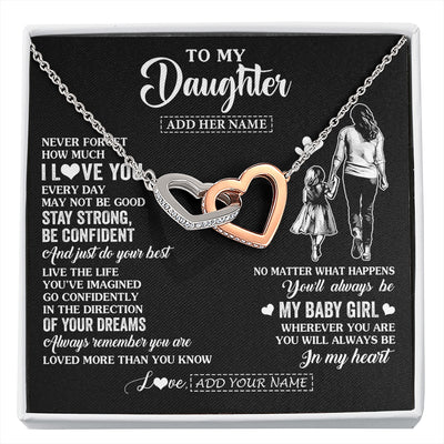 Interlocking Hearts Necklace Stainless Steel & Rose Gold Finish | 1 | Personalized To My Daughter Gifts From Mom Mother Necklace Never Forget How Much I Love You Daughter Birthday Graduation Christmas Custom Gift Box Message Card | https://siriusteestore.