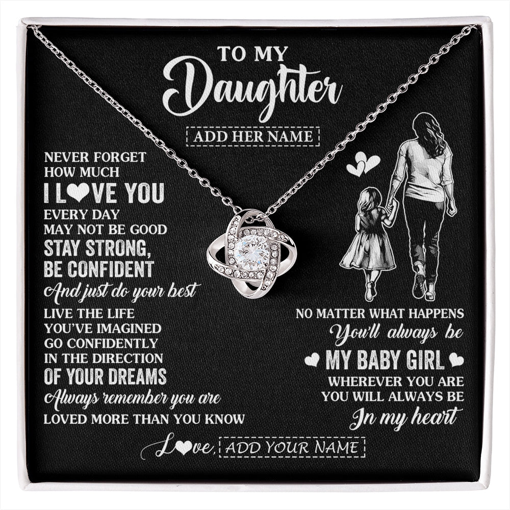 Love Knot Necklace 14K White Gold Finish | 1 | Personalized To My Daughter Gifts From Mom Mother Necklace Never Forget How Much I Love You Daughter Birthday Graduation Christmas Custom Gift Box Message Card | https://siriusteestore.
