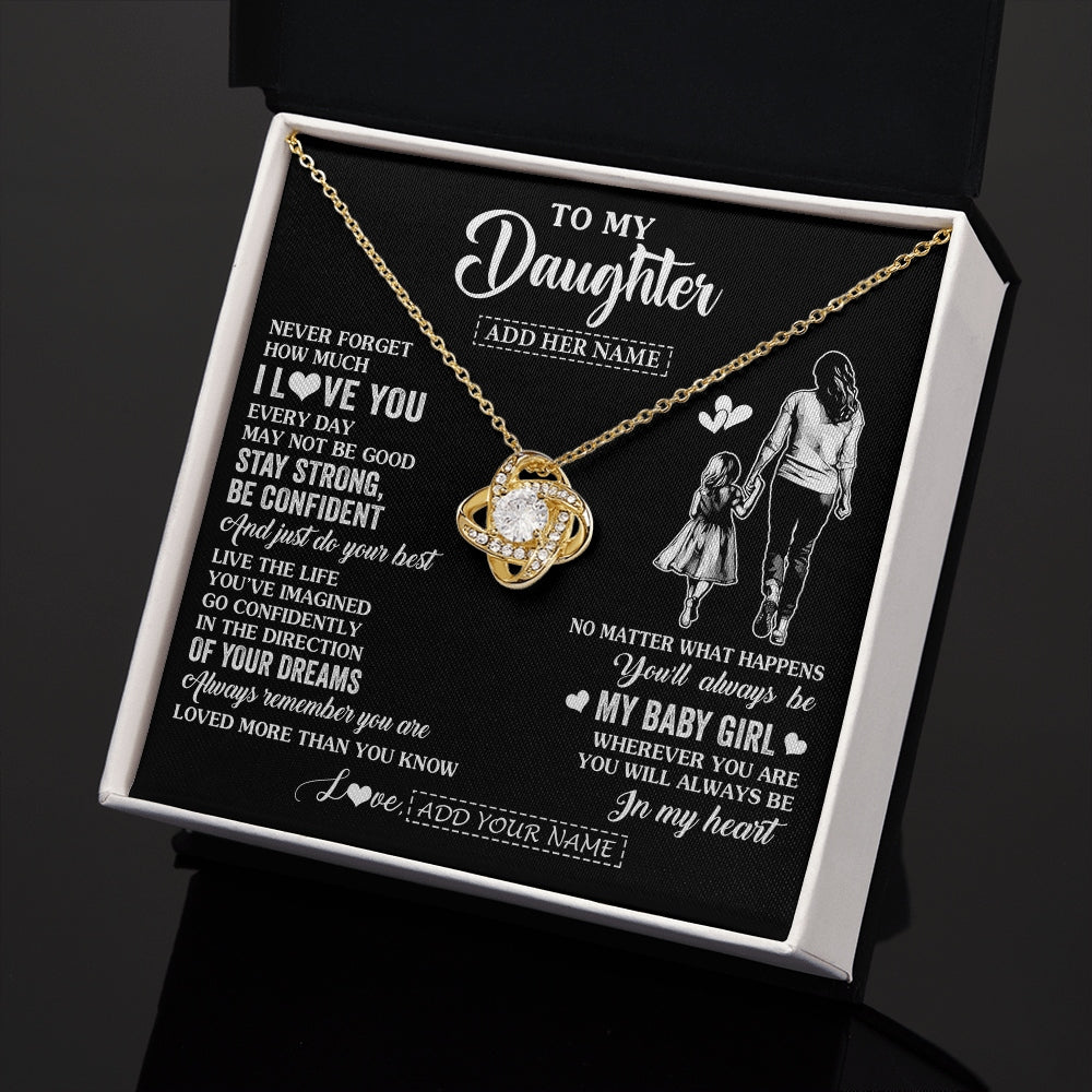 Love Knot Necklace 18K Yellow Gold Finish | 2 | Personalized To My Daughter Gifts From Mom Mother Necklace Never Forget How Much I Love You Daughter Birthday Graduation Christmas Custom Gift Box Message Card | https://siriusteestore.