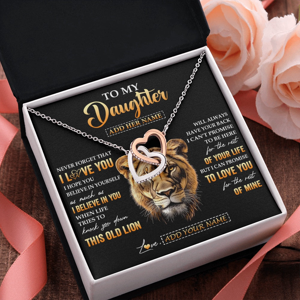 Interlocking Hearts Necklace Stainless Steel & Rose Gold Finish | 2 | Personalized To My Daughter Gifts From Mom Mother Necklace Old Lion Love You Daughter Birthday Gifts Graduation Christmas Customized Gift Box Message Card | siriusteestore.myshopify