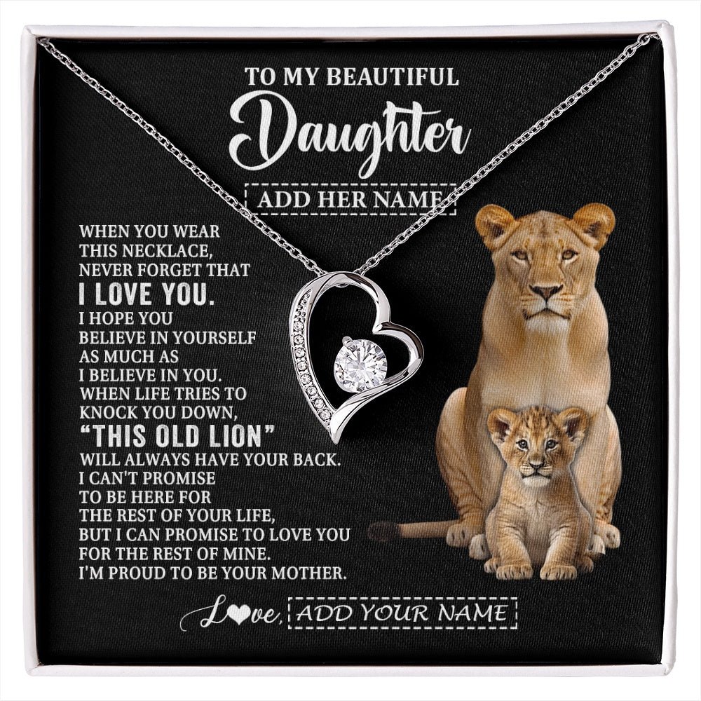 Forever Love Necklace 14K White Gold Finish | 1 | Personalized To My Daughter Gifts From Mom Mother Necklace This Old Lion Love You Daughter Birthday Gifts Graduation Christmas Jewelry Gift Box Message Card | https://siriusteestore.
