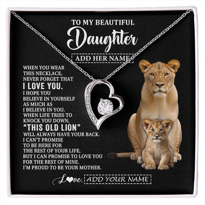 Forever Love Necklace 14K White Gold Finish | 1 | Personalized To My Daughter Gifts From Mom Mother Necklace This Old Lion Love You Daughter Birthday Gifts Graduation Christmas Jewelry Gift Box Message Card | https://siriusteestore.