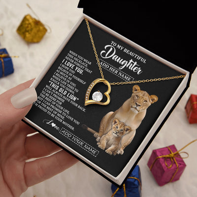 Forever Love Necklace 18K Yellow Gold Finish | 2 | Personalized To My Daughter Gifts From Mom Mother Necklace This Old Lion Love You Daughter Birthday Gifts Graduation Christmas Jewelry Gift Box Message Card | https://siriusteestore.