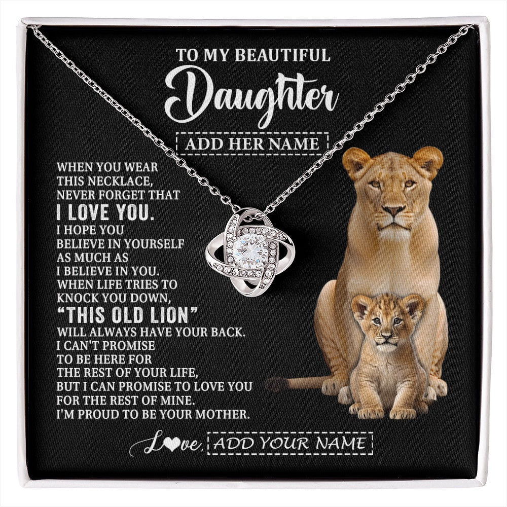 Love Knot Necklace 14K White Gold Finish | 1 | Personalized To My Daughter Gifts From Mom Mother Necklace This Old Lion Love You Daughter Birthday Gifts Graduation Christmas Jewelry Gift Box Message Card | https://siriusteestore.
