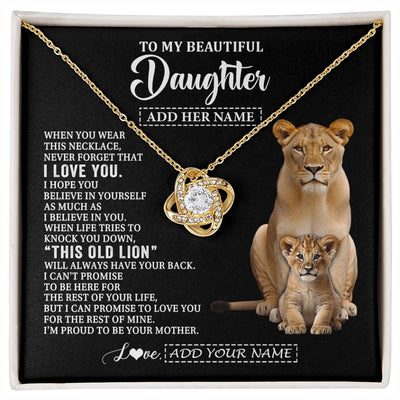 Love Knot Necklace 18K Yellow Gold Finish | 1 | Personalized To My Daughter Gifts From Mom Mother Necklace This Old Lion Love You Daughter Birthday Gifts Graduation Christmas Jewelry Gift Box Message Card | https://siriusteestore.
