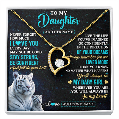 Forever Love Necklace 18K Yellow Gold Finish | 1 | Personalized To My Daughter Gifts From Mom Necklace White Tiger Never Forget How Much I Love You Daughter Birthday Graduation Christmas Gift Box Message Card | siriusteestore.myshopify