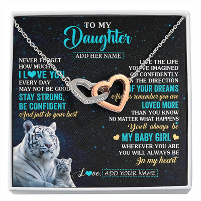 Interlocking Hearts Necklace Stainless Steel & Rose Gold Finish | 1 | Personalized To My Daughter Gifts From Mom Necklace White Tiger Never Forget How Much I Love You Daughter Birthday Graduation Christmas Gift Box Message Card | siriusteestore.myshopify