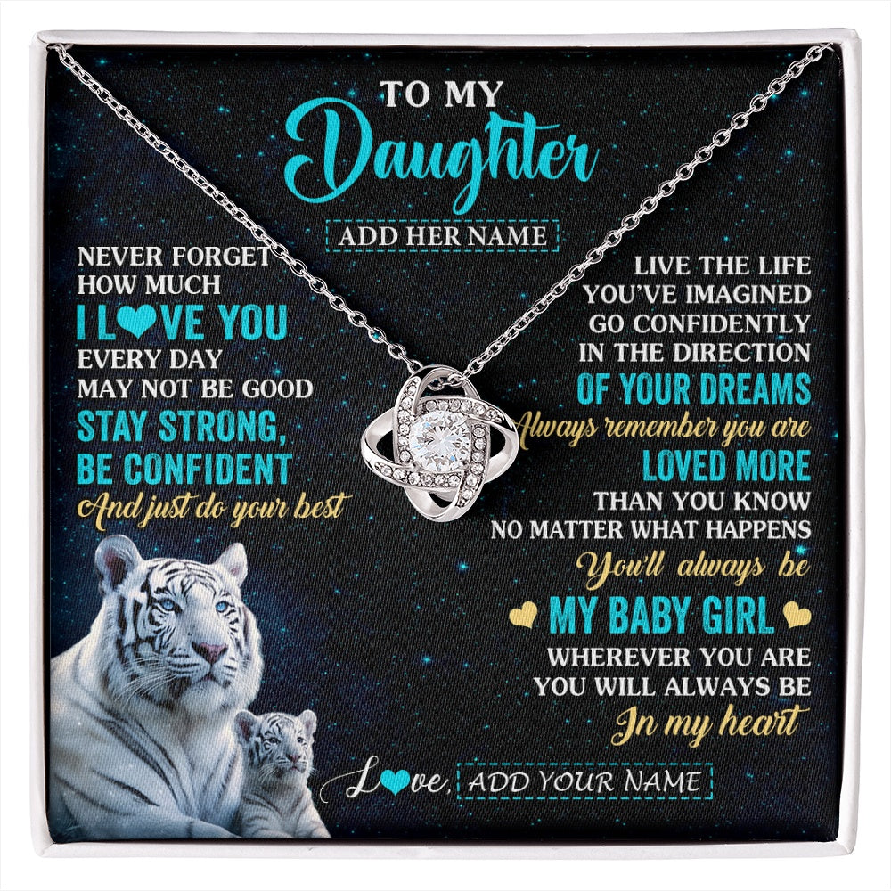 Love Knot Necklace 14K White Gold Finish | 1 | Personalized To My Daughter Gifts From Mom Necklace White Tiger Never Forget How Much I Love You Daughter Birthday Graduation Christmas Gift Box Message Card | siriusteestore.myshopify