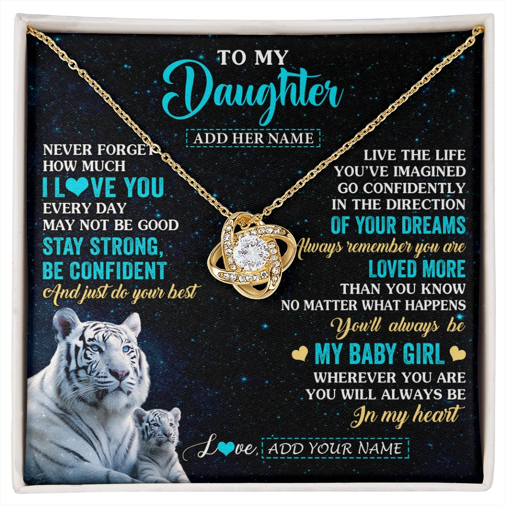 Love Knot Necklace 18K Yellow Gold Finish | 1 | Personalized To My Daughter Gifts From Mom Necklace White Tiger Never Forget How Much I Love You Daughter Birthday Graduation Christmas Gift Box Message Card | siriusteestore.myshopify