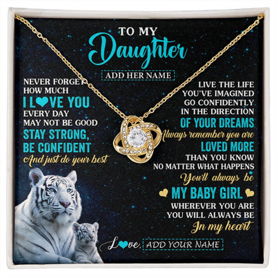 Love Knot Necklace 18K Yellow Gold Finish | 1 | Personalized To My Daughter Gifts From Mom Necklace White Tiger Never Forget How Much I Love You Daughter Birthday Graduation Christmas Gift Box Message Card | siriusteestore.myshopify