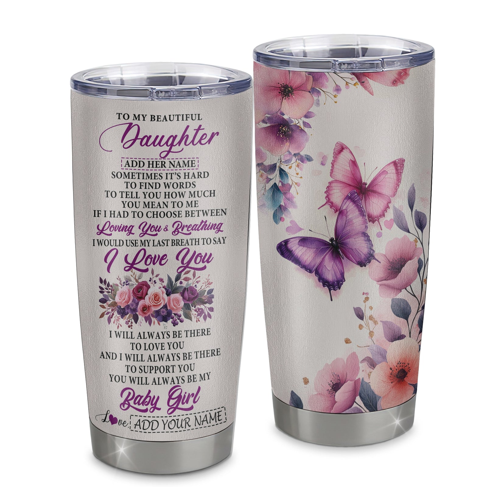 Personalized To My Daughter Gifts From Mom Tumbler Purple Floral Loving You Birthday Gifts For Daughter Mothers Day Graduation Christmas Custom Stainless Steel Mug Shirt & Hoodie | siriusteestore
