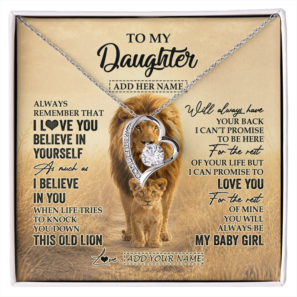 Forever Love Necklace 14K White Gold Finish | 1 | Personalized To My Daughter Gifts Necklace From Dad Father Always Remember Lion Gifts For Daughter Birthday Graduation Christmas Custom Gift Box Message Card | https://siriusteestore.