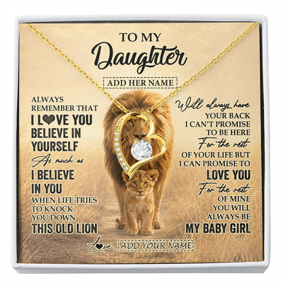Forever Love Necklace 18K Yellow Gold Finish | 1 | Personalized To My Daughter Gifts Necklace From Dad Father Always Remember Lion Gifts For Daughter Birthday Graduation Christmas Custom Gift Box Message Card | https://siriusteestore.
