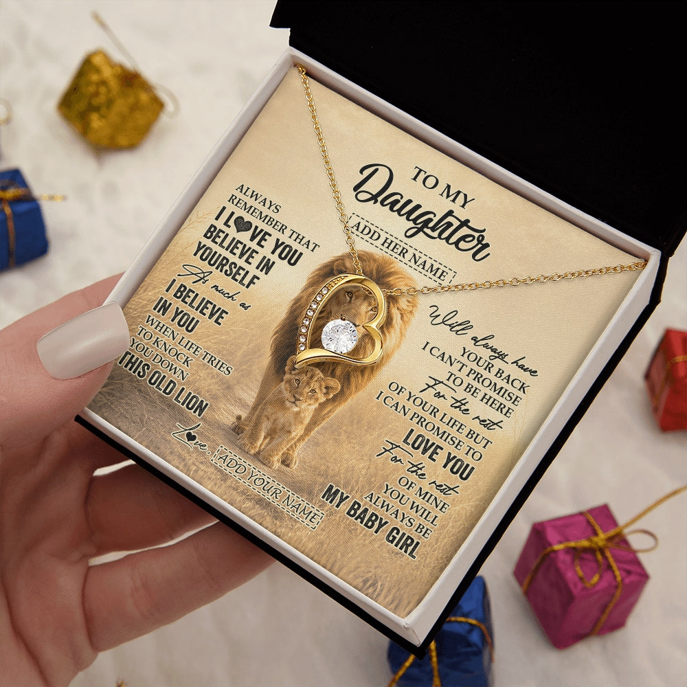 Forever Love Necklace 18K Yellow Gold Finish | 2 | Personalized To My Daughter Gifts Necklace From Dad Father Always Remember Lion Gifts For Daughter Birthday Graduation Christmas Custom Gift Box Message Card | https://siriusteestore.
