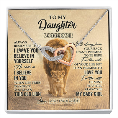 Interlocking Hearts Necklace Stainless Steel & Rose Gold Finish | 1 | Personalized To My Daughter Gifts Necklace From Dad Father Always Remember Lion Gifts For Daughter Birthday Graduation Christmas Custom Gift Box Message Card | https://siriusteestore.