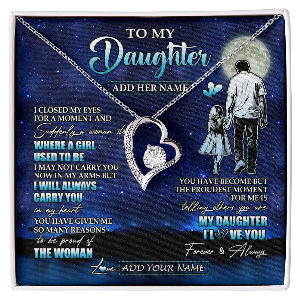Forever Love Necklace 14K White Gold Finish | 1 | Personalized To My Daughter Gifts Necklace From Dad Father I Closed My Eyes For A Moment Daughter Birthday Graduation Christmas Custom Gift Box Message Card | siriusteestore.myshopify