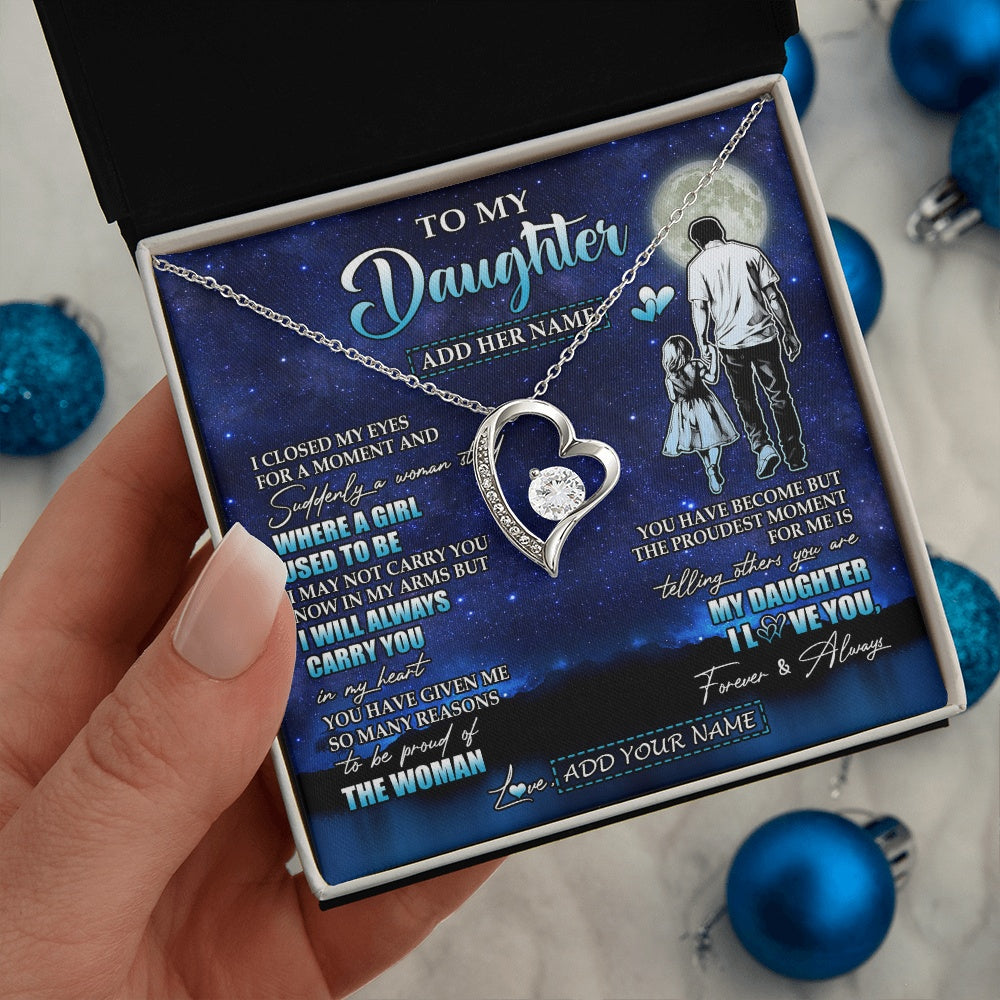 Forever Love Necklace 14K White Gold Finish | 2 | Personalized To My Daughter Gifts Necklace From Dad Father I Closed My Eyes For A Moment Daughter Birthday Graduation Christmas Custom Gift Box Message Card | siriusteestore.myshopify