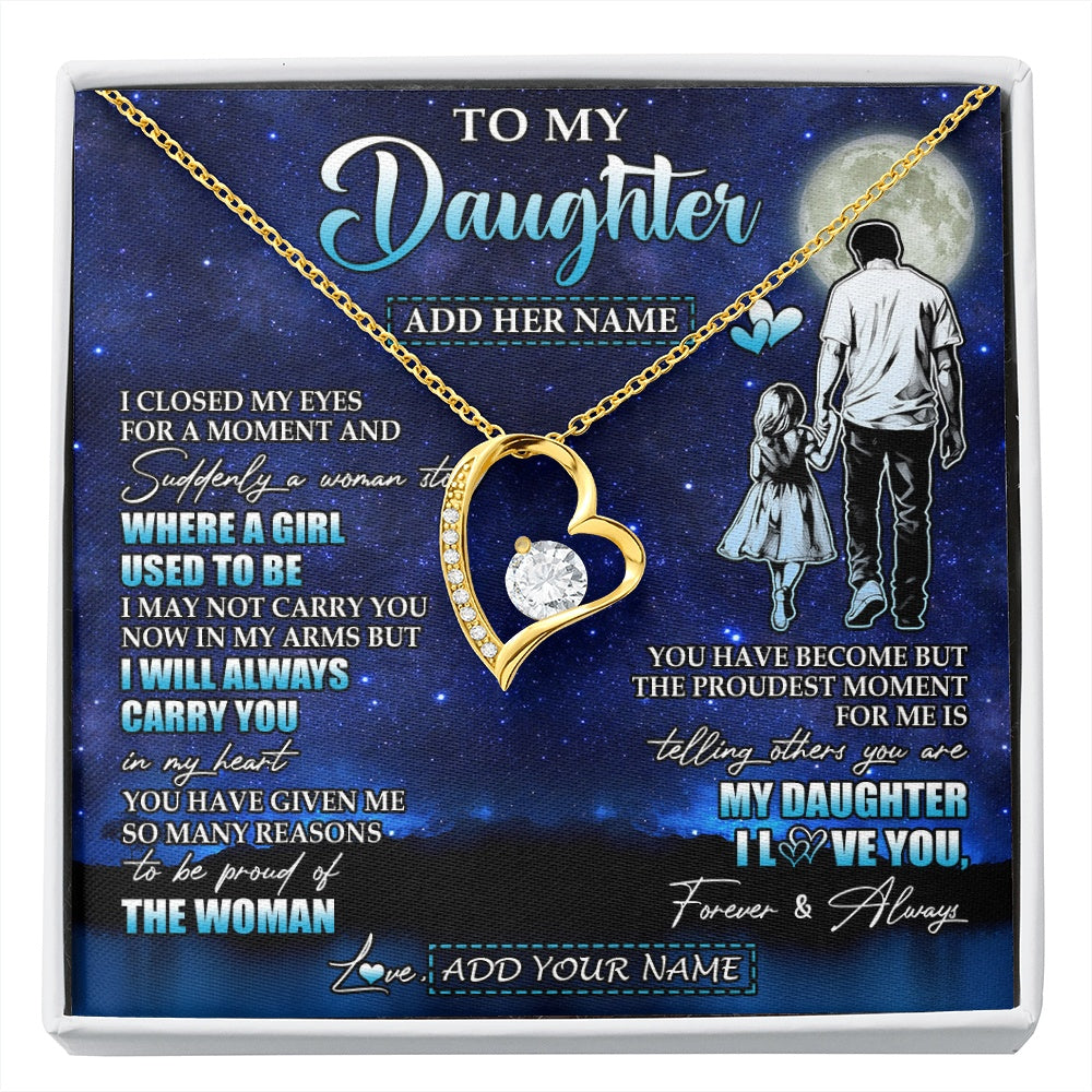 Forever Love Necklace 18K Yellow Gold Finish | 1 | Personalized To My Daughter Gifts Necklace From Dad Father I Closed My Eyes For A Moment Daughter Birthday Graduation Christmas Custom Gift Box Message Card | siriusteestore.myshopify