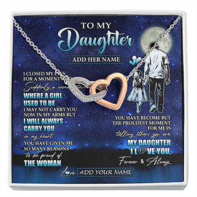 Interlocking Hearts Necklace Stainless Steel & Rose Gold Finish | 1 | Personalized To My Daughter Gifts Necklace From Dad Father I Closed My Eyes For A Moment Daughter Birthday Graduation Christmas Custom Gift Box Message Card | siriusteestore.myshopify