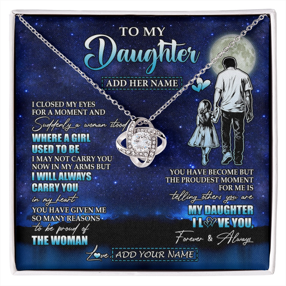 Love Knot Necklace 14K White Gold Finish | 1 | Personalized To My Daughter Gifts Necklace From Dad Father I Closed My Eyes For A Moment Daughter Birthday Graduation Christmas Custom Gift Box Message Card | siriusteestore.myshopify