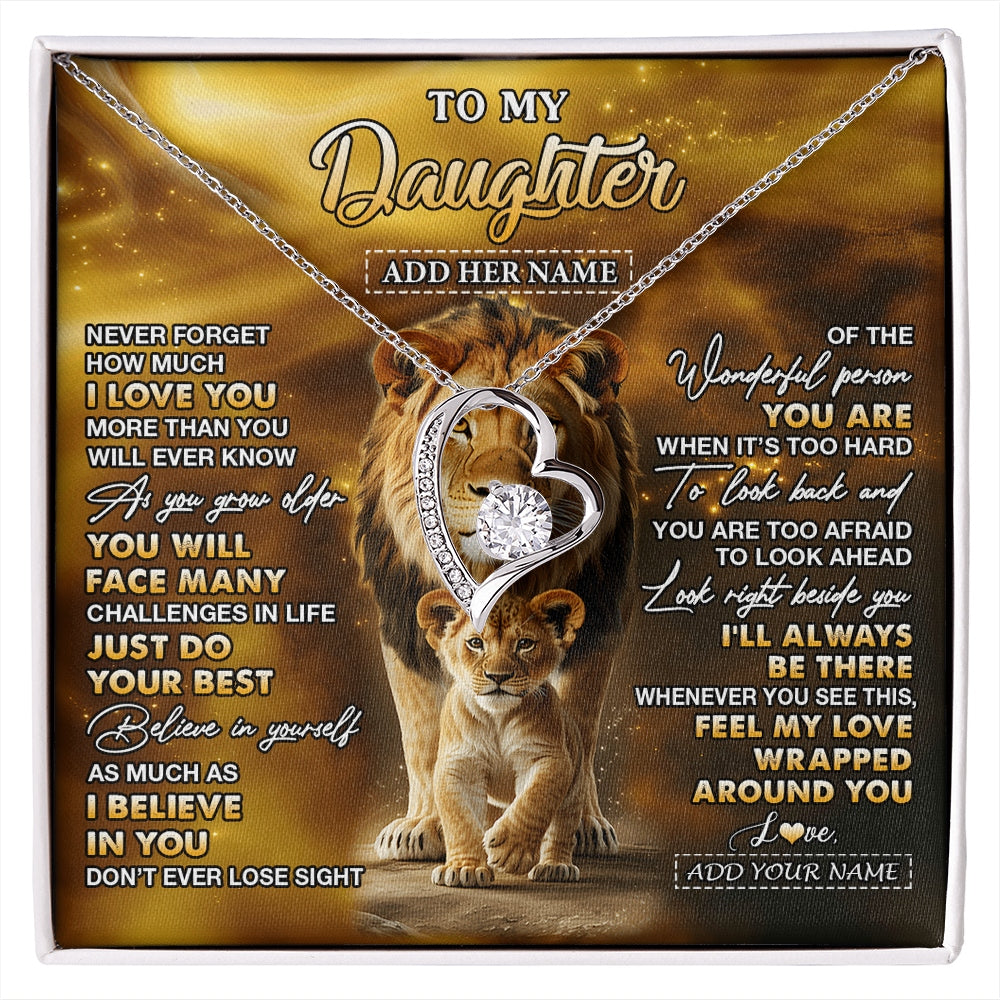 Forever Love Necklace 14K White Gold Finish | 1 | Personalized To My Daughter Gifts Necklace From Dad Father Never Forget How Much I Love You Lion Daughter Birthday Gifts Christmas Custom Gift Box Message Card | https://siriusteestore.