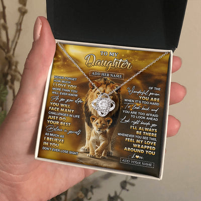 Love Knot Necklace 14K White Gold Finish | 2 | Personalized To My Daughter Gifts Necklace From Dad Father Never Forget How Much I Love You Lion Daughter Birthday Gifts Christmas Custom Gift Box Message Card | https://siriusteestore.