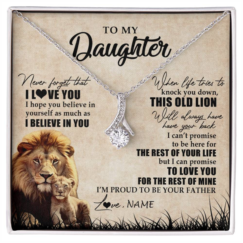 Alluring Beauty Necklace 14K White Gold Finish | Personalized To My Daughter Gifts Necklace From Dad Father Old Lion Daughter Jewelry Birthday Gifts Graduation Christmas Customized Gift Box Message Card | siriusteestore