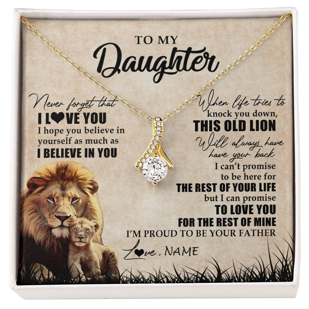 Alluring Beauty Necklace 18K Yellow Gold Finish | Personalized To My Daughter Gifts Necklace From Dad Father Old Lion Daughter Jewelry Birthday Gifts Graduation Christmas Customized Gift Box Message Card | siriusteestore