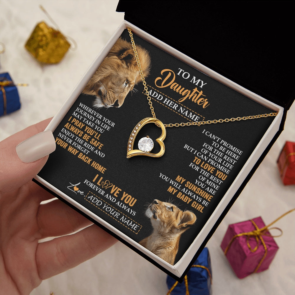 Forever Love Necklace 18K Yellow Gold Finish | 2 | Personalized To My Daughter Gifts Necklace From Dad Father Wherever Your Journey In Life Lion Daughter Birthday Gifts Christmas Custom Gift Box Message Card | https://siriusteestore.