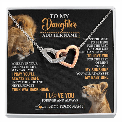 Interlocking Hearts Necklace Stainless Steel & Rose Gold Finish | 1 | Personalized To My Daughter Gifts Necklace From Dad Father Wherever Your Journey In Life Lion Daughter Birthday Gifts Christmas Custom Gift Box Message Card | https://siriusteestore.