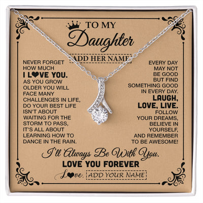 Alluring Beauty Necklace 14K White Gold Finish | 1 | Personalized To My Daughter Gifts Necklace From Dad Mom Never Forget How Much I Love You Daughter Birthday Gifts Christmas Customized Gift Box Message Card | https://siriusteestore.