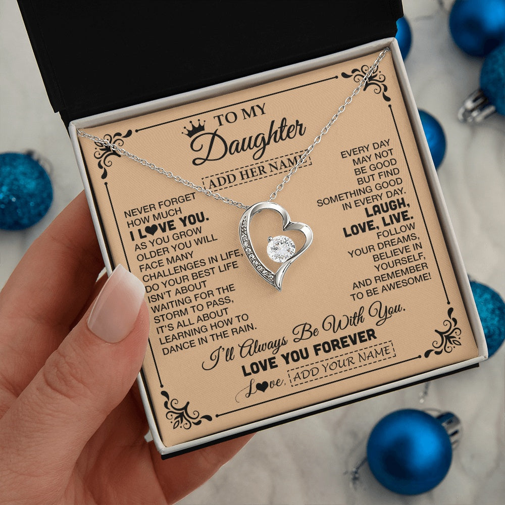 Forever Love Necklace 14K White Gold Finish | 2 | Personalized To My Daughter Gifts Necklace From Dad Mom Never Forget How Much I Love You Daughter Birthday Gifts Christmas Customized Gift Box Message Card | https://siriusteestore.