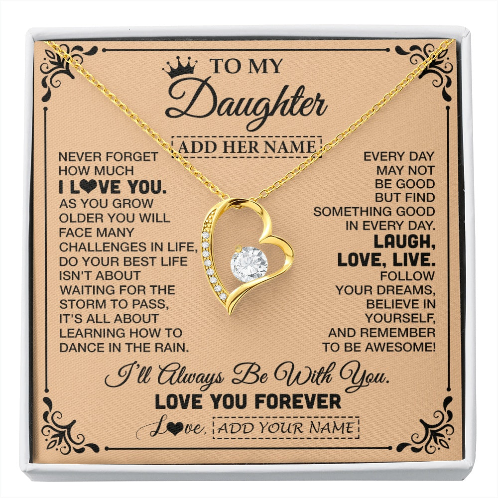 Forever Love Necklace 18K Yellow Gold Finish | 1 | Personalized To My Daughter Gifts Necklace From Dad Mom Never Forget How Much I Love You Daughter Birthday Gifts Christmas Customized Gift Box Message Card | https://siriusteestore.