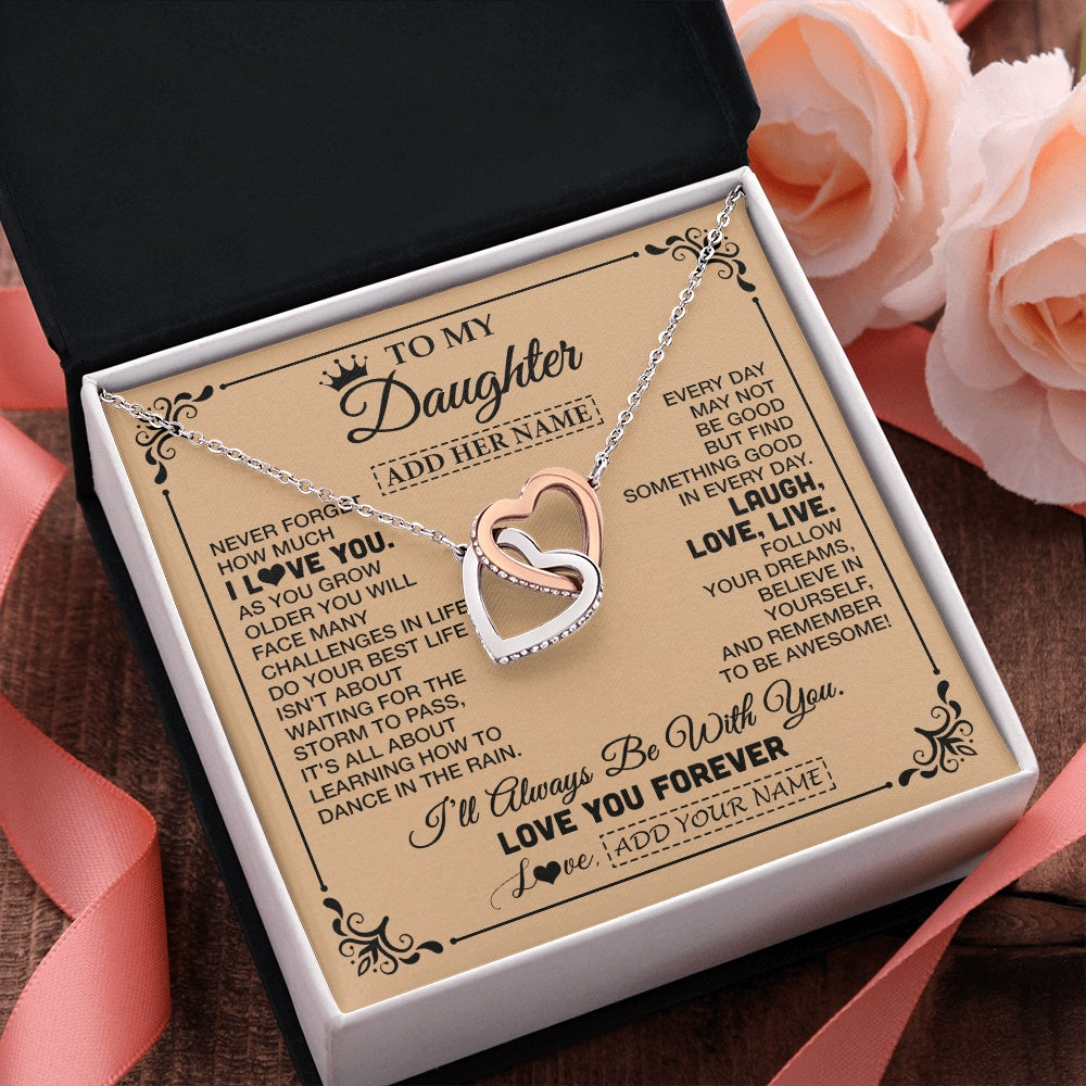 Interlocking Hearts Necklace Stainless Steel & Rose Gold Finish | 2 | Personalized To My Daughter Gifts Necklace From Dad Mom Never Forget How Much I Love You Daughter Birthday Gifts Christmas Customized Gift Box Message Card | https://siriusteestore.