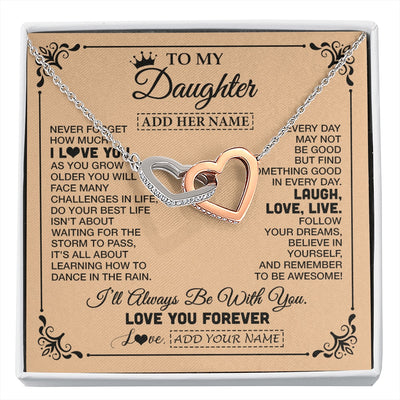 Interlocking Hearts Necklace Stainless Steel & Rose Gold Finish | 1 | Personalized To My Daughter Gifts Necklace From Dad Mom Never Forget How Much I Love You Daughter Birthday Gifts Christmas Customized Gift Box Message Card | https://siriusteestore.