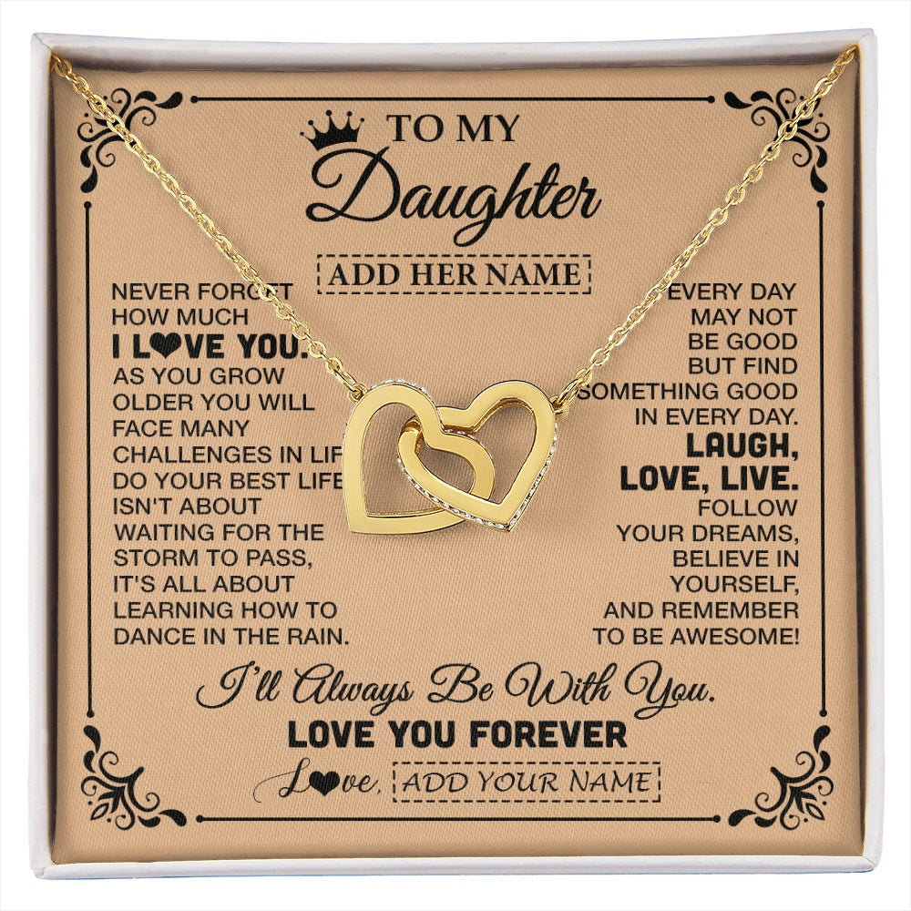 Interlocking Hearts Necklace 18K Yellow Gold Finish | 1 | Personalized To My Daughter Gifts Necklace From Dad Mom Never Forget How Much I Love You Daughter Birthday Gifts Christmas Customized Gift Box Message Card | https://siriusteestore.
