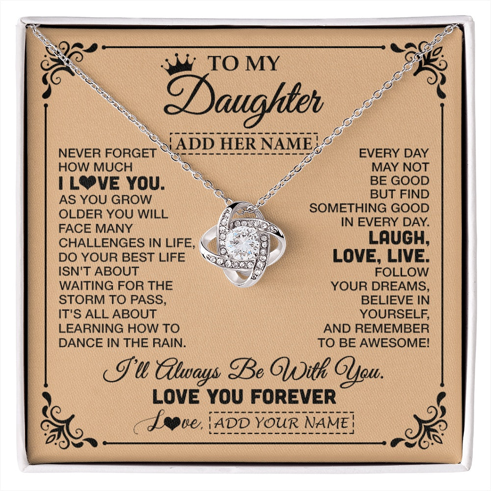 Love Knot Necklace 14K White Gold Finish | 1 | Personalized To My Daughter Gifts Necklace From Dad Mom Never Forget How Much I Love You Daughter Birthday Gifts Christmas Customized Gift Box Message Card | https://siriusteestore.
