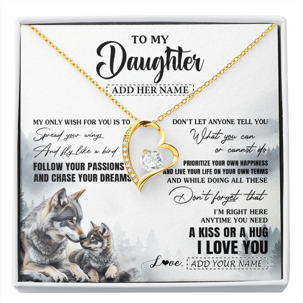 Forever Love Necklace 18K Yellow Gold Finish | 1 | Personalized To My Daughter Gifts Necklace From Dad Mom Wolf My Only Wish For You Daughter Birthday Gifts Graduation Christmas Customized Gift Box Message Card | https://siriusteestore.