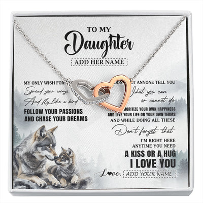 Interlocking Hearts Necklace Stainless Steel & Rose Gold Finish | 1 | Personalized To My Daughter Gifts Necklace From Dad Mom Wolf My Only Wish For You Daughter Birthday Gifts Graduation Christmas Customized Gift Box Message Card | https://siriusteestore.