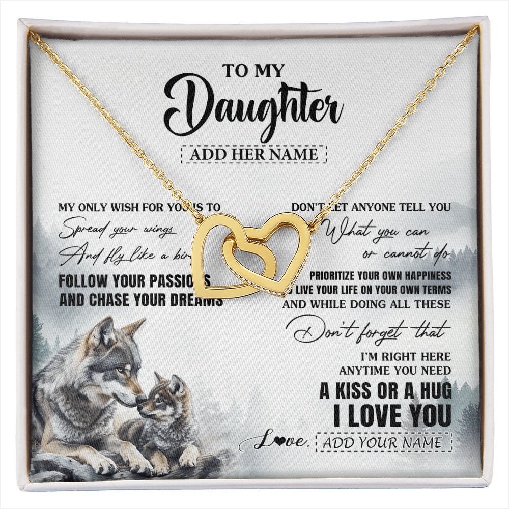 Interlocking Hearts Necklace 18K Yellow Gold Finish | 1 | Personalized To My Daughter Gifts Necklace From Dad Mom Wolf My Only Wish For You Daughter Birthday Gifts Graduation Christmas Customized Gift Box Message Card | https://siriusteestore.