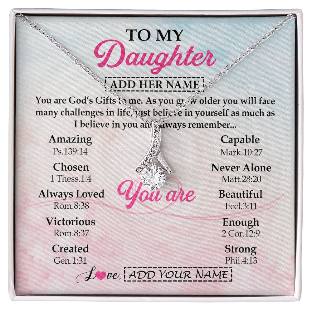 Alluring Beauty Necklace 14K White Gold Finish | 1 | Personalized To My Daughter Gifts Necklace From Mom Christian Religious Jewelry Gifts For Daughter Birthday Graduation Christmas Custom Gift Box Message Card | https://siriusteestore.